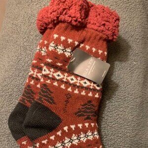 ❤️Ella & Joy Sherpa Bootie Socks, Burgundy, Black and White Fur Lined NEW